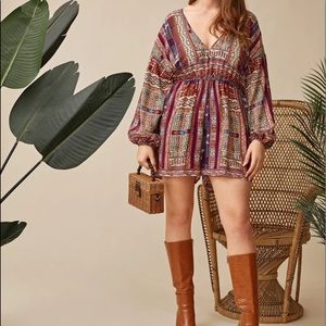 NWOT-Shein Plunging NeckLantern Sleeve Romper